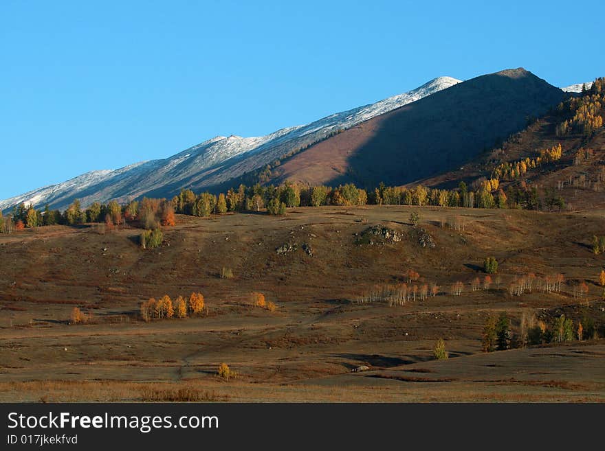 The alpine farm land in Hemu, Xinjiang, China. The alpine farm land in Hemu, Xinjiang, China.