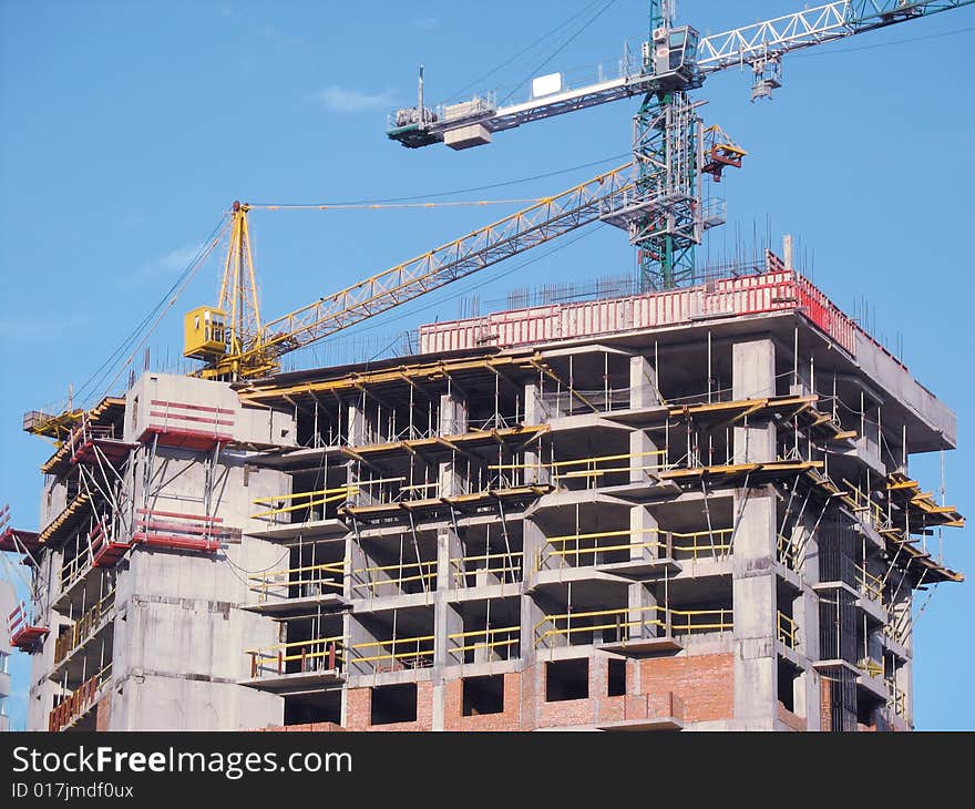 Construction of a residential building with a crane
