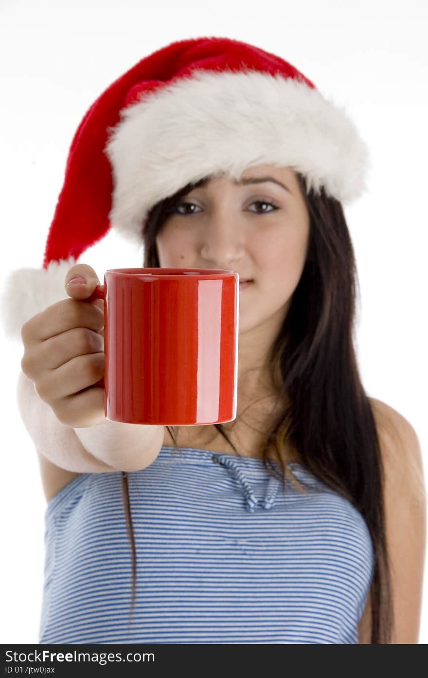 Girl showing coffee mug