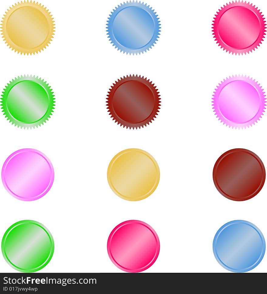 Web buttons or discs of various colors