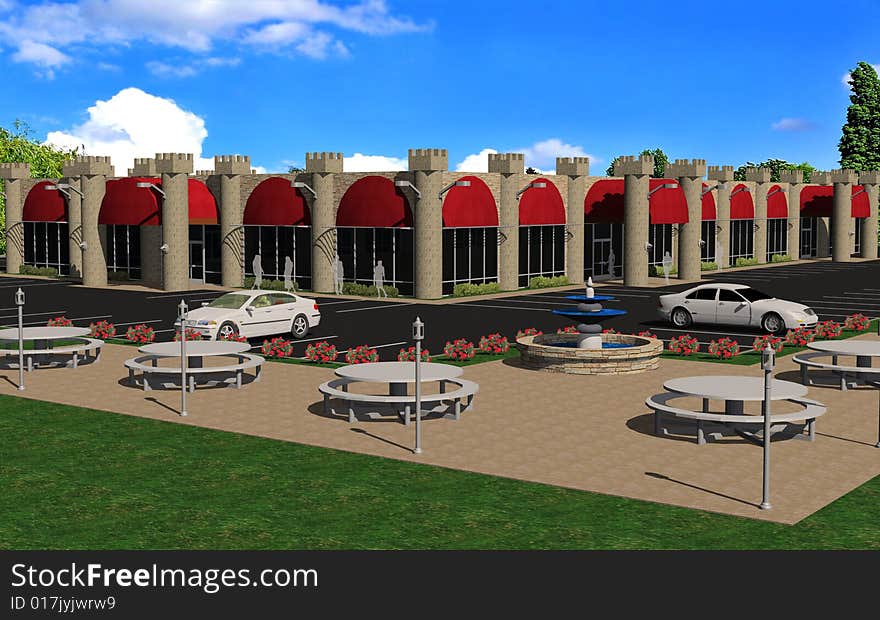 3d rendering of a retail center. 3d rendering of a retail center