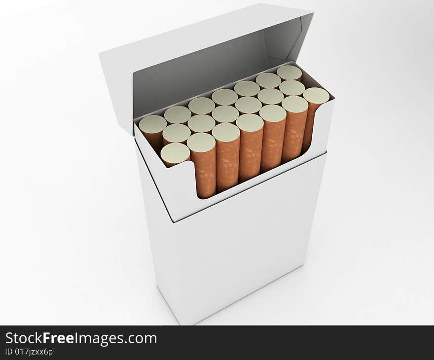 Open pack of cigarettes isolated on white background