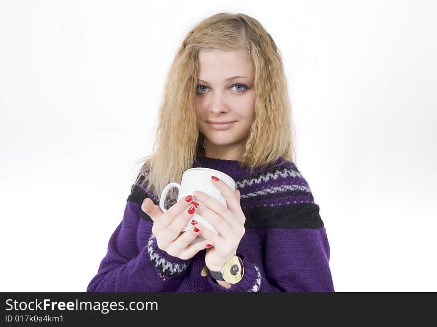 Drinking Blonde Cute Girl Portrait. Drinking Blonde Cute Girl Portrait