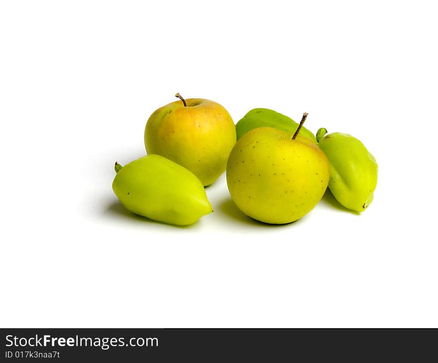 Green paprika and apple isolated