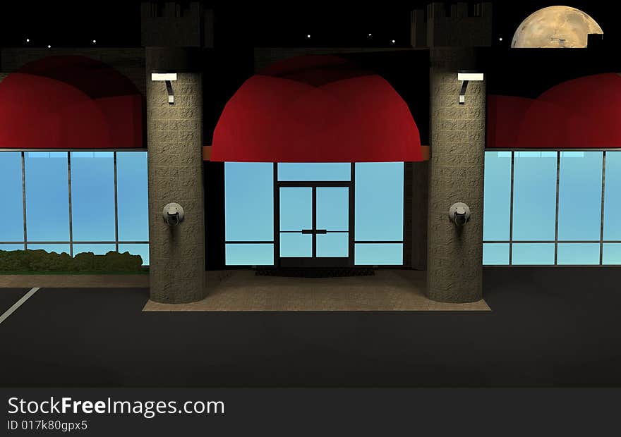 3d rendering of a retail center at night. 3d rendering of a retail center at night