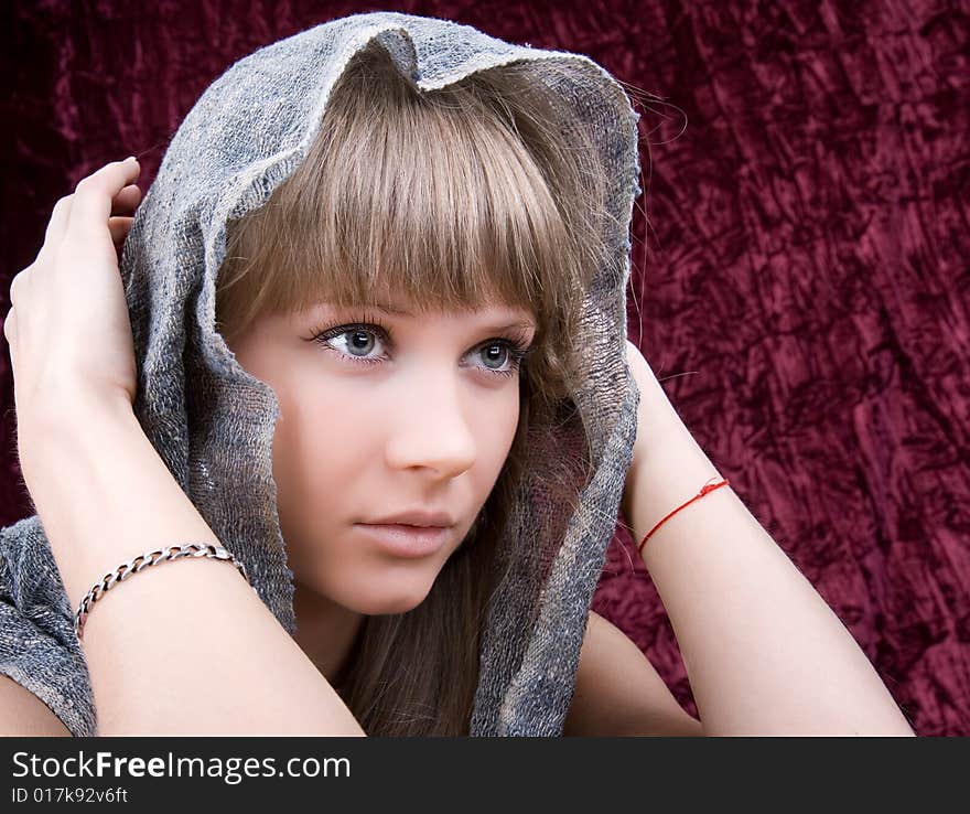 Beautiful woman portrait  in  retro kerchief . Fashion art photo. Beautiful woman portrait  in  retro kerchief . Fashion art photo