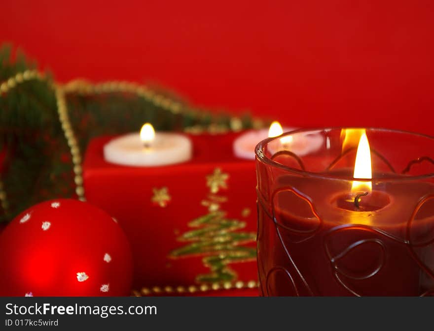 Candle and christmas decoration