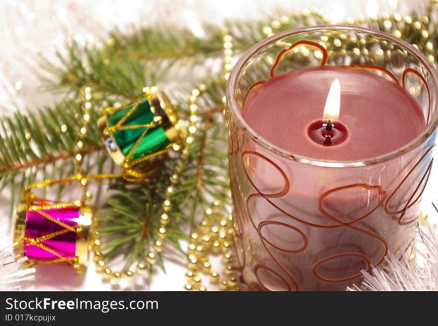 Candle and decoration isolated