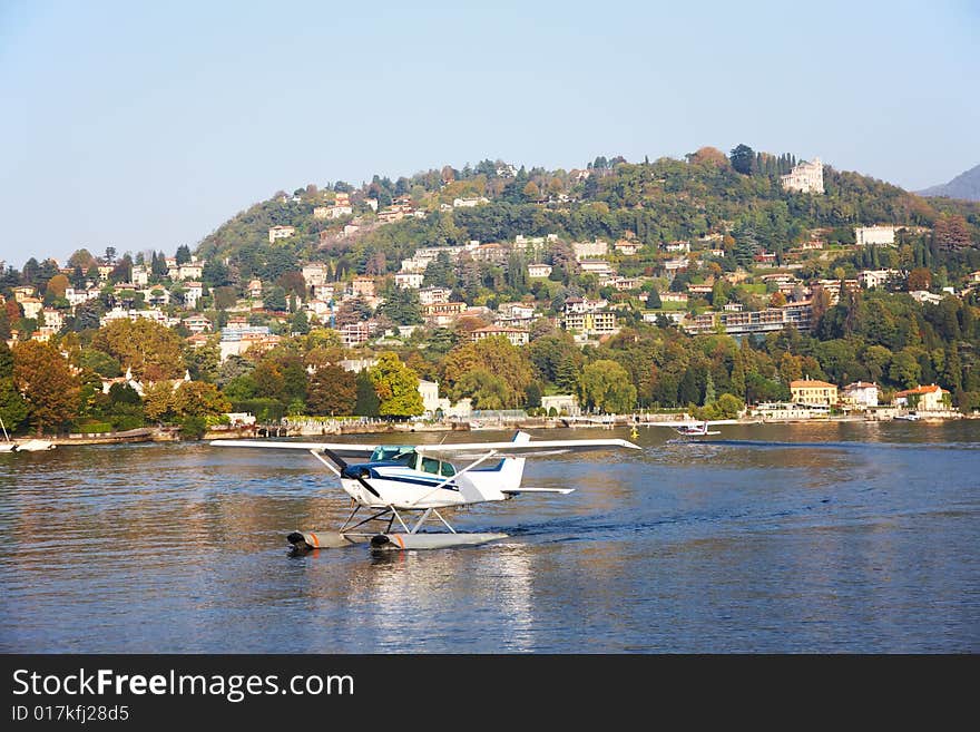 Seaplanes, horizontal frame, italian lake of Como, Italy, Europe