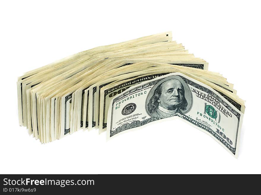 One hundred dollars on white background