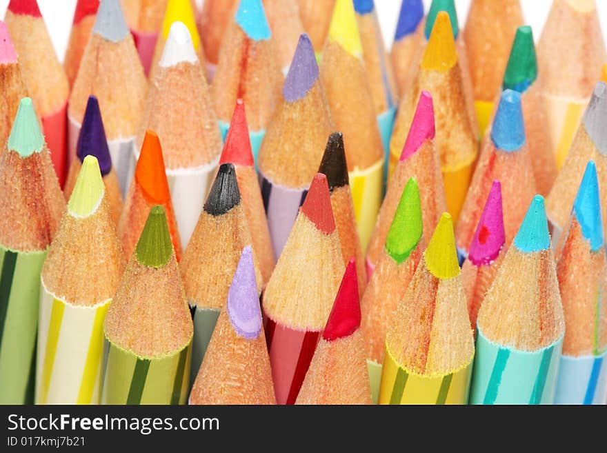 Close up of color pencils with different colors.