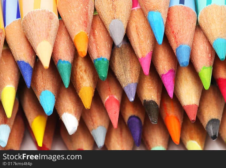 Close up of color pencils with different colors.