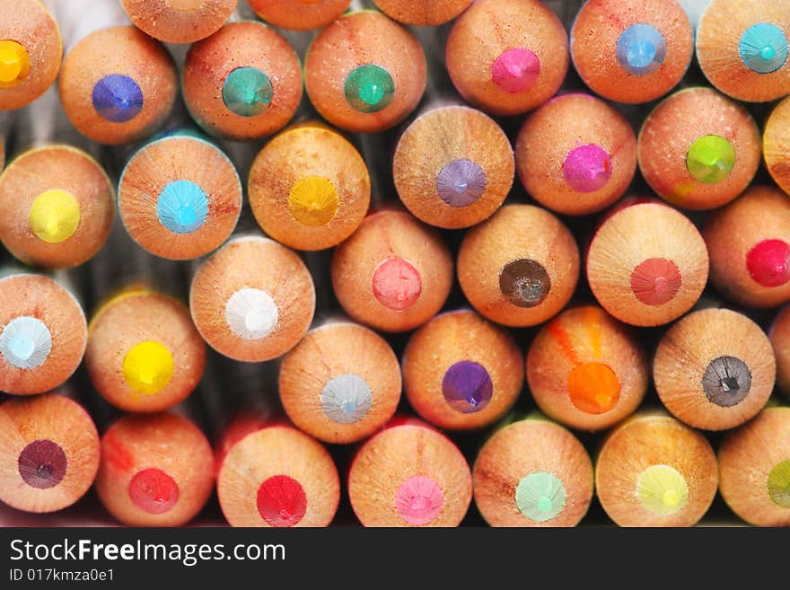 Close up of color pencils with different colors.