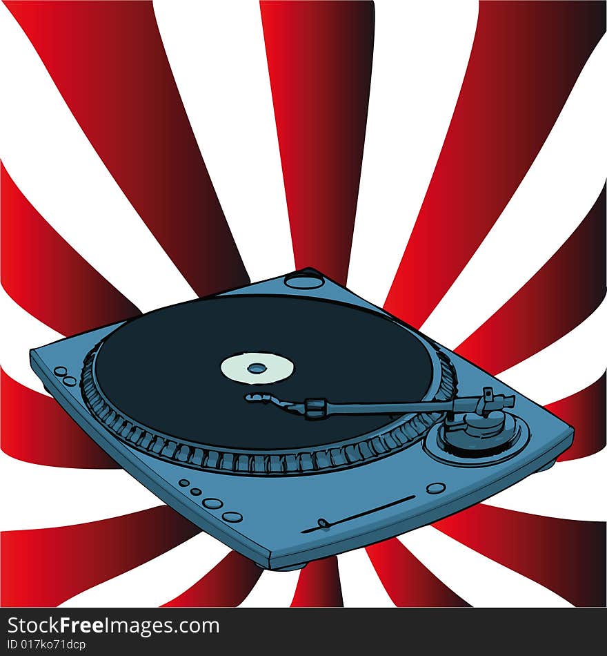 Turntable illustration with retro background (with vector EPS format)