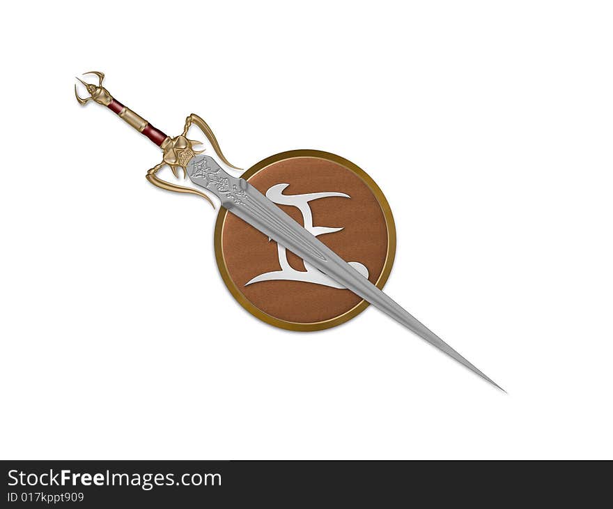 The image of the sword laying on a background, 3D rendering