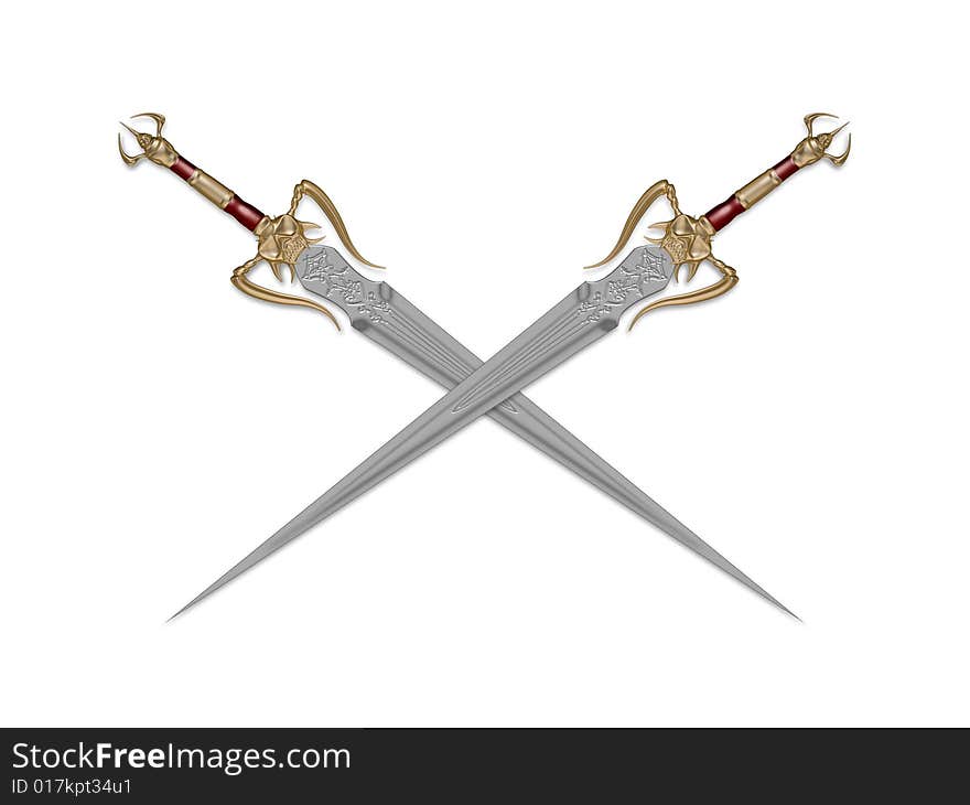 The image of the sword laying on a background, 3D rendering