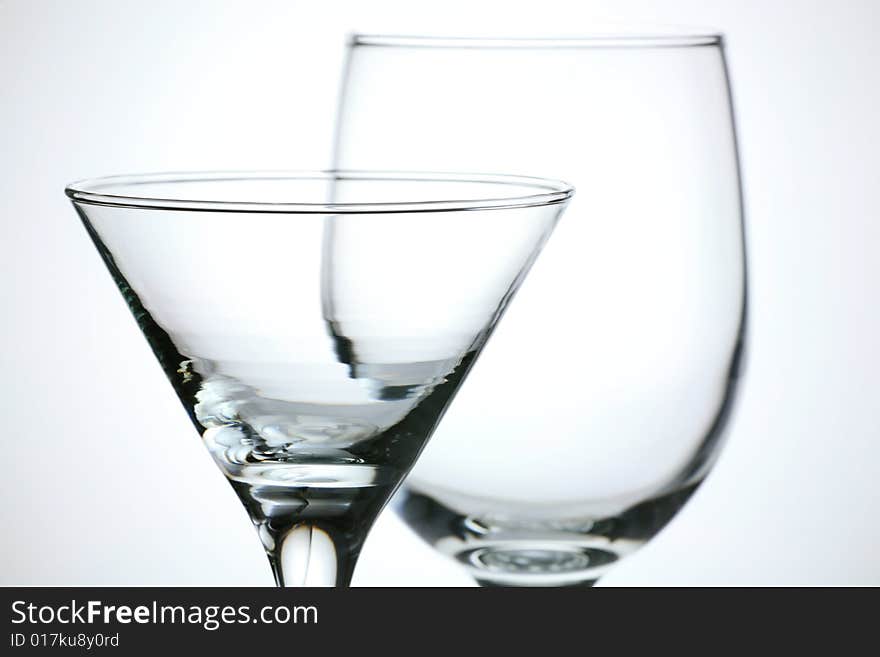 Empty Martini Glass with Wineglass on Whiter Background