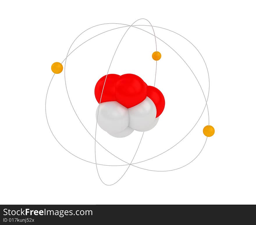 Atom isolated on white. Made in 3d