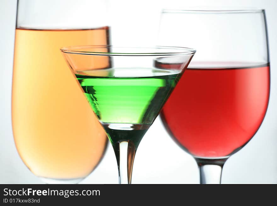 Three Colorful Liquid Glass on Whiter Background