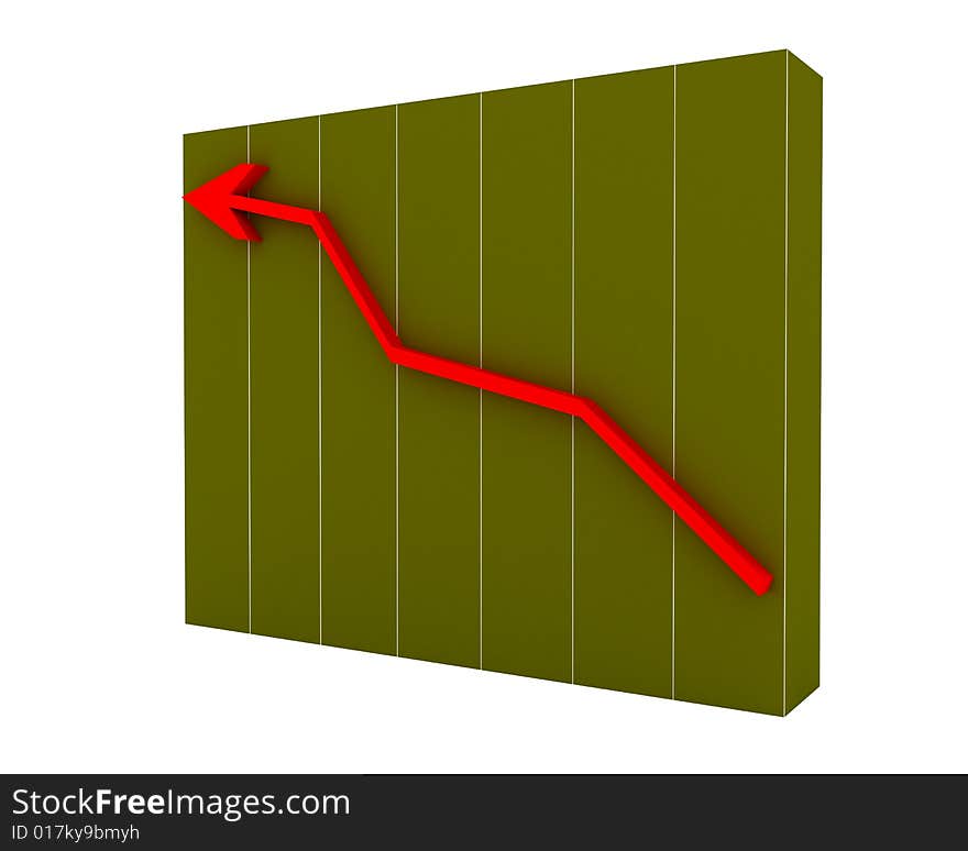 Red arrow on chart background. Made in 3d