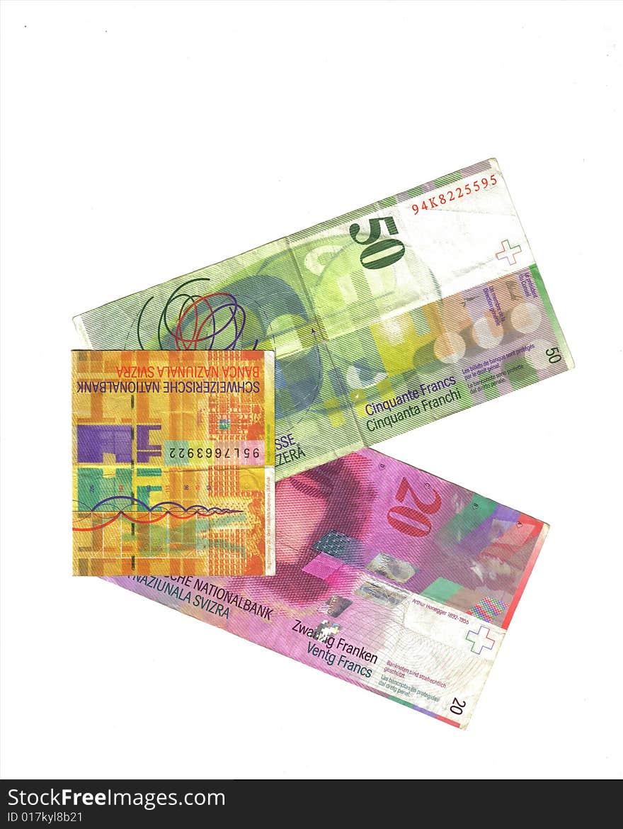 Swiss french cutting different banknotes. Swiss french cutting different banknotes