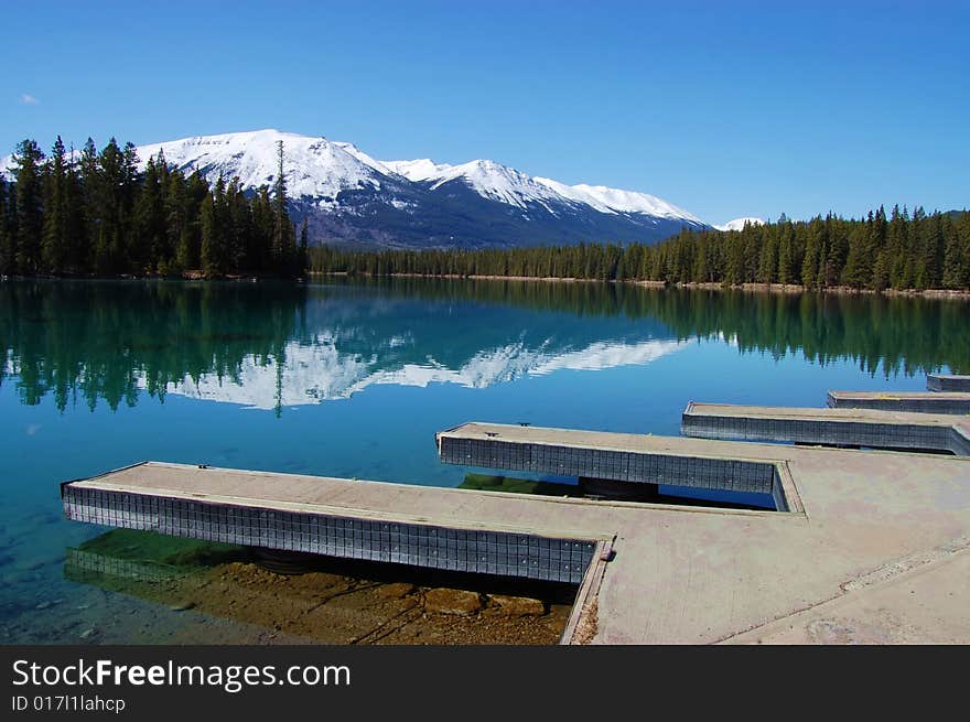 Lake and boat jetty in Jasper. Lake and boat jetty in Jasper