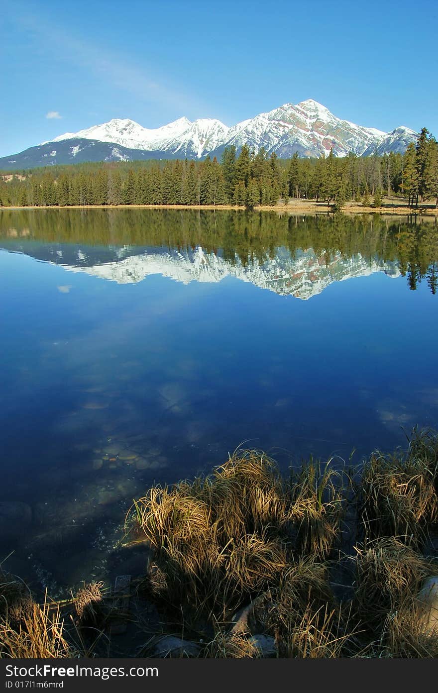 Mildred Lake in Jasper, Canadian Rockies with near perfect reflection