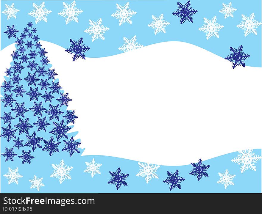 Christmas fur-tree in snowflakes on snow. Vector