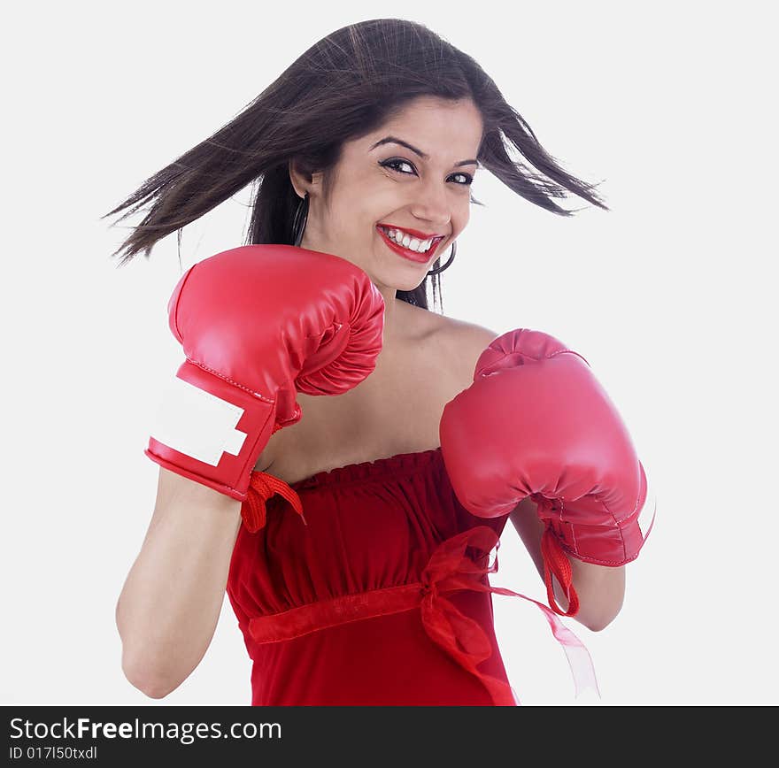 Girl with red boxing gloves