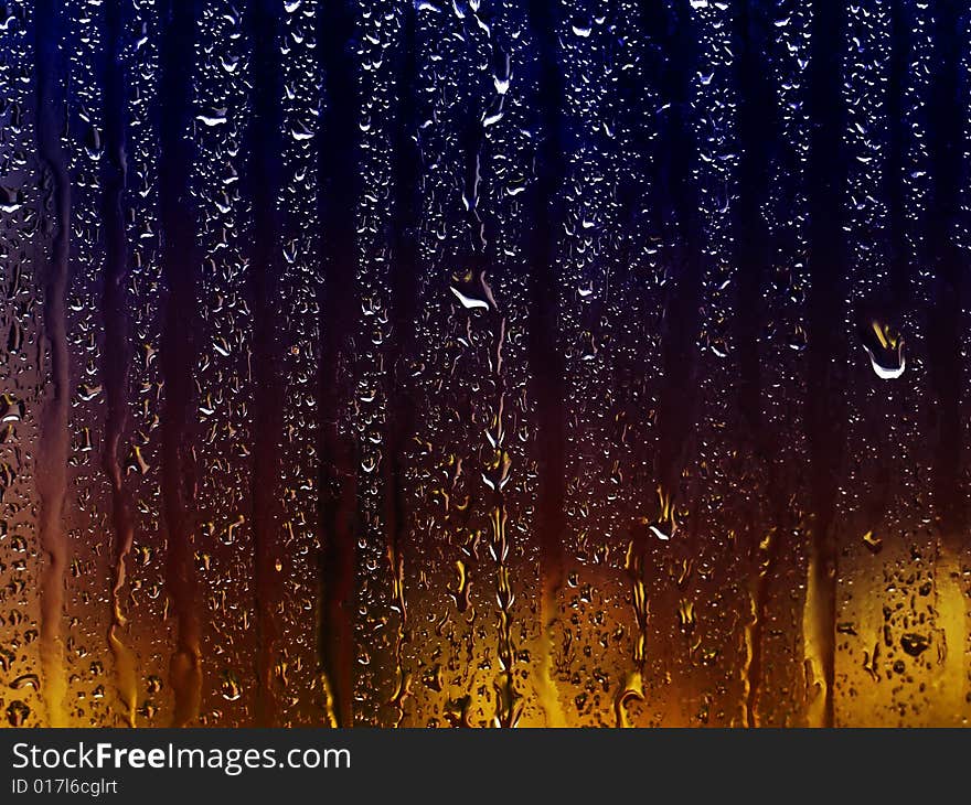 Raindrops Texture On Blue, Red And Yellow Background Horizontal. Raindrops Texture On Blue, Red And Yellow Background Horizontal