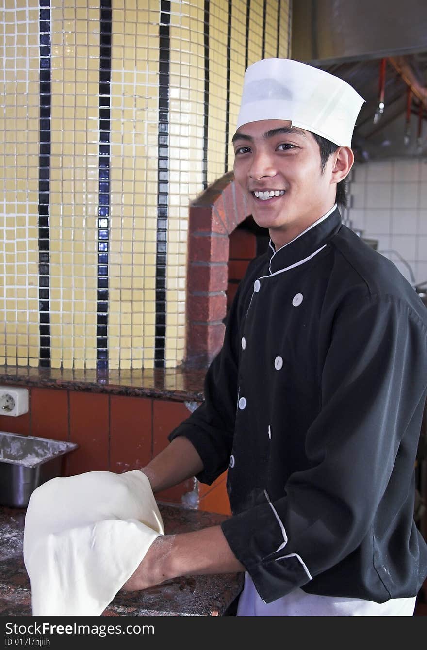 Chef Preparing or cooking pizza food. Chef Preparing or cooking pizza food