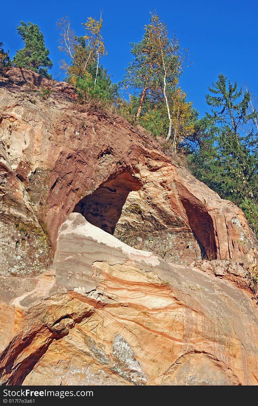 The yellow sandy rock in forest. The yellow sandy rock in forest.