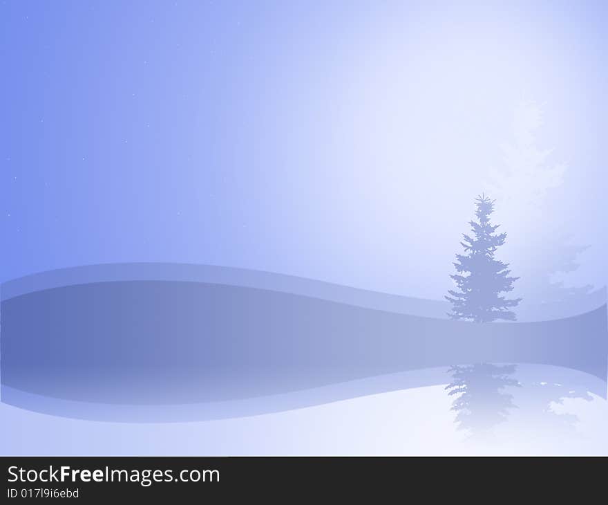 Winter scene illustration with christmas trees on a snowy hillside