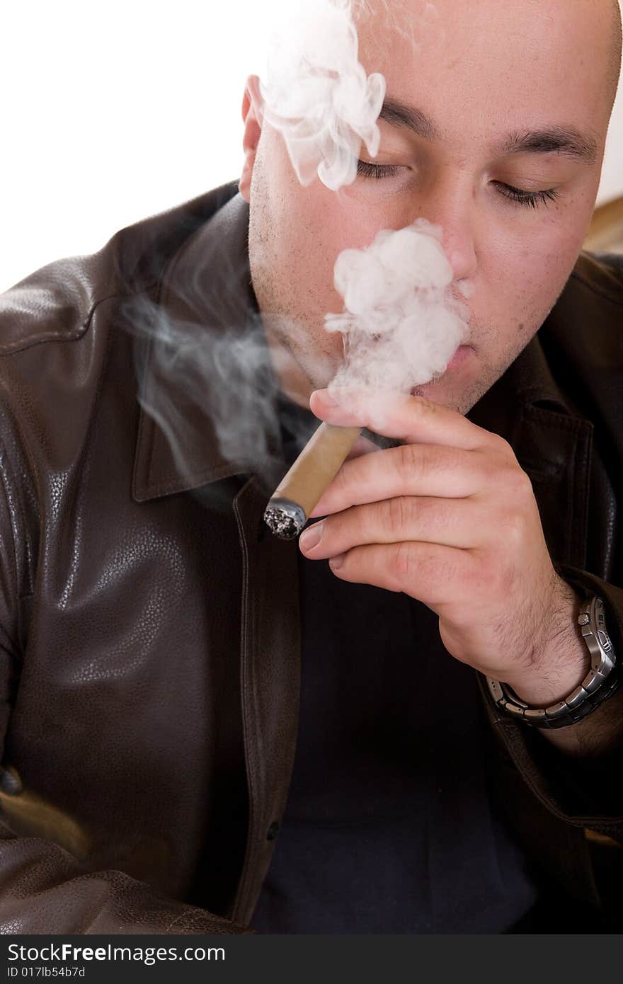 Man with cigar isolated on white background. Man with cigar isolated on white background