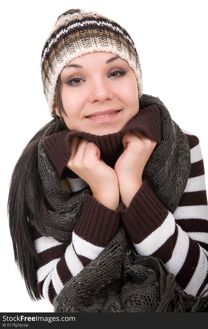 Attractive brunette woman over white background. Attractive brunette woman over white background