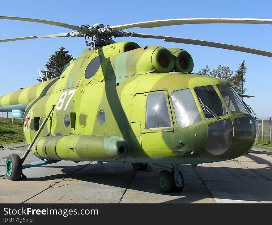 Russian helicopter in green camioflage colour