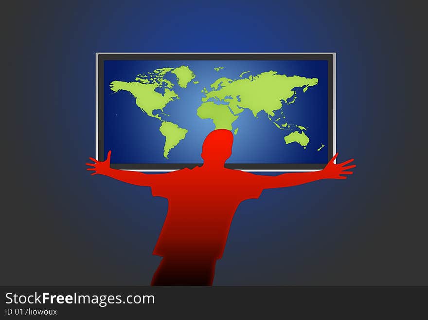 Flat LCD TV-Liquid Crystal Display with the world and human figure. Flat LCD TV-Liquid Crystal Display with the world and human figure