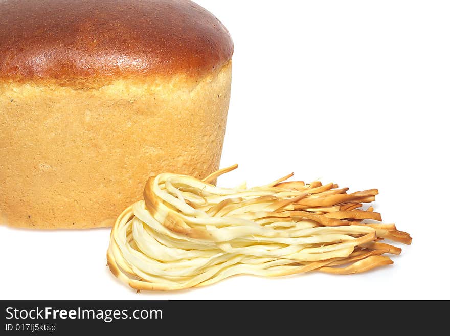 Fresh bread bread and cheese isolated