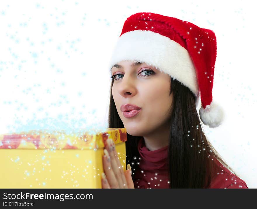 Pretty young girl in a Santa hat. Pretty young girl in a Santa hat