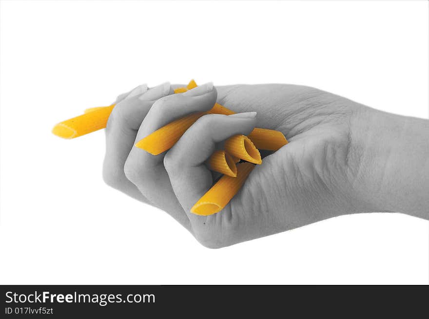 Pasta Grab in Black and White Hand