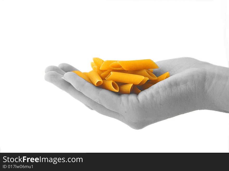 Pasta In A Black And White Hand