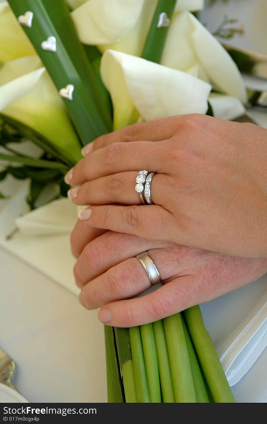 Bride and  Groom wearing wedding rings