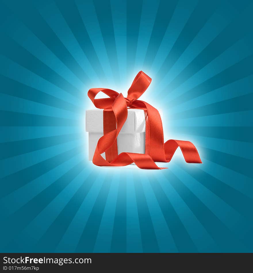 Present box with blue background