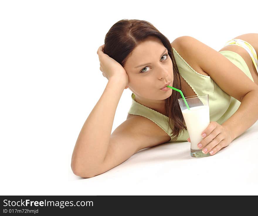 Happy woman drinking milk