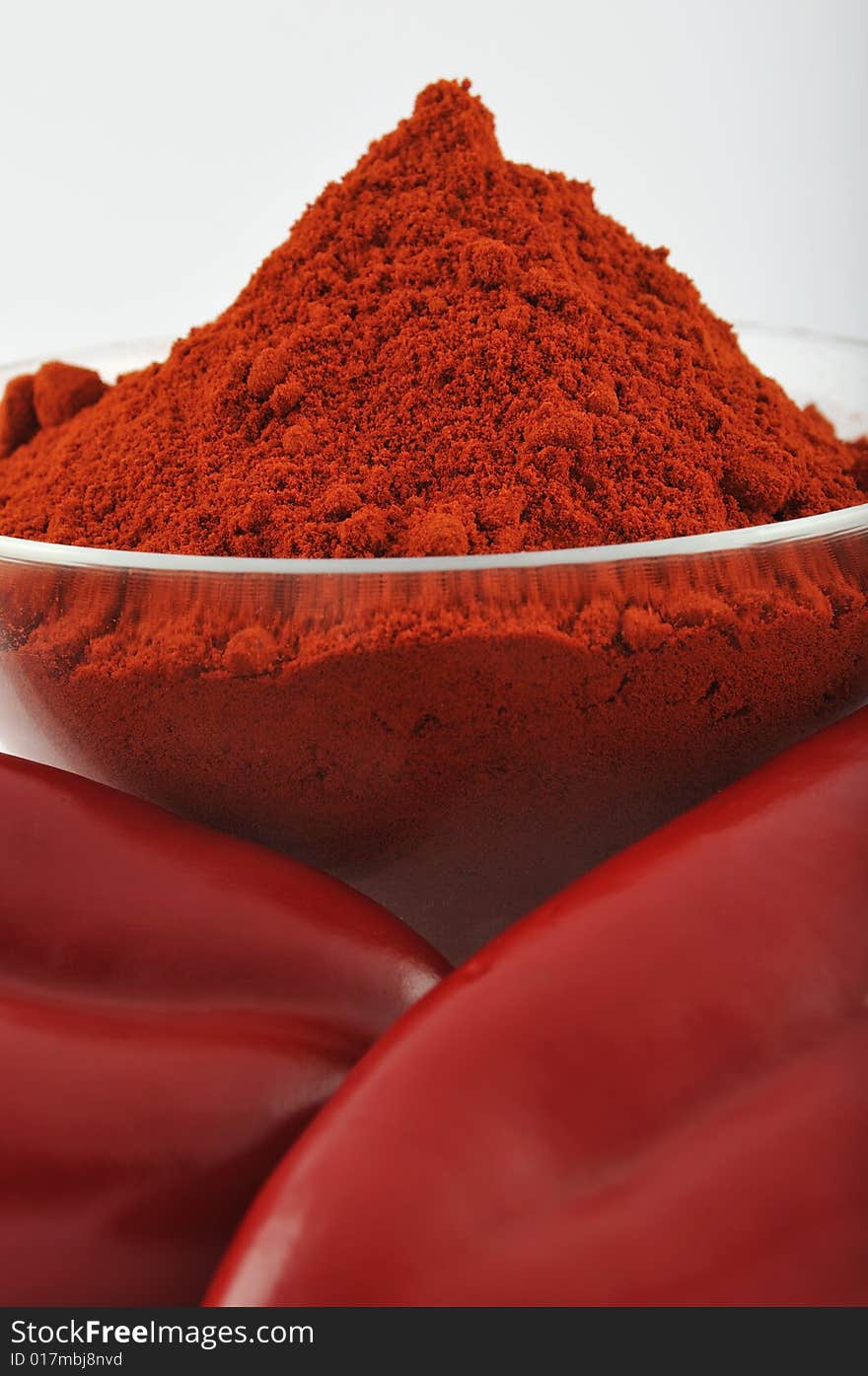 Red paprika powder in a round glass