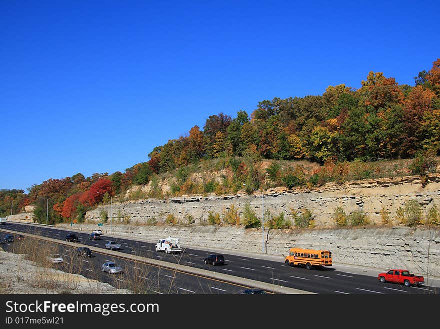 The colorful autumn at highway.