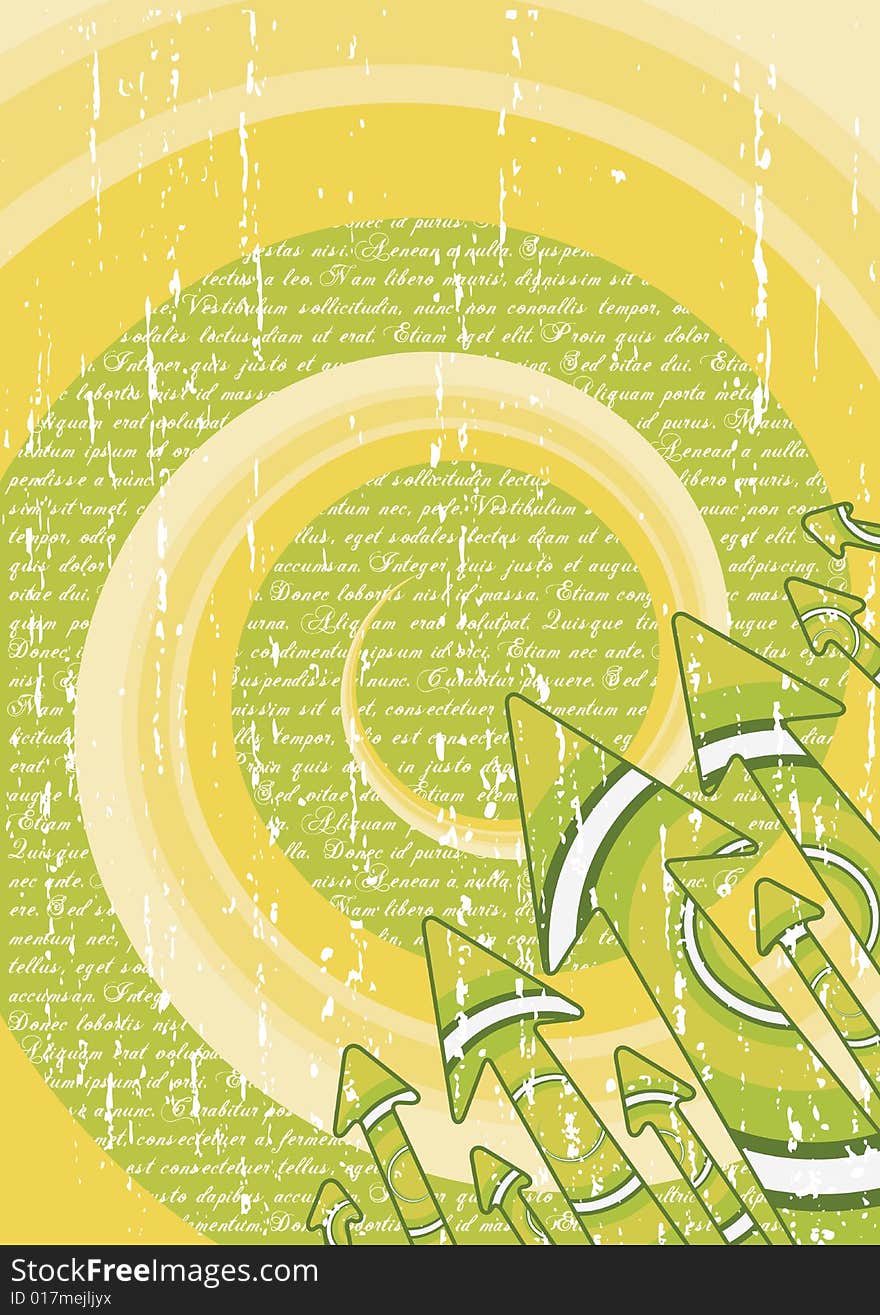 Vector illustration of a retro background with swirls and spirals and arrows in the corner. Poetry theme with text background. Vector illustration of a retro background with swirls and spirals and arrows in the corner. Poetry theme with text background.