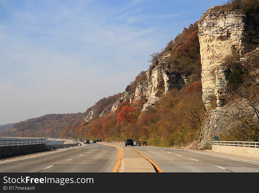 The colorful autumn at highway.