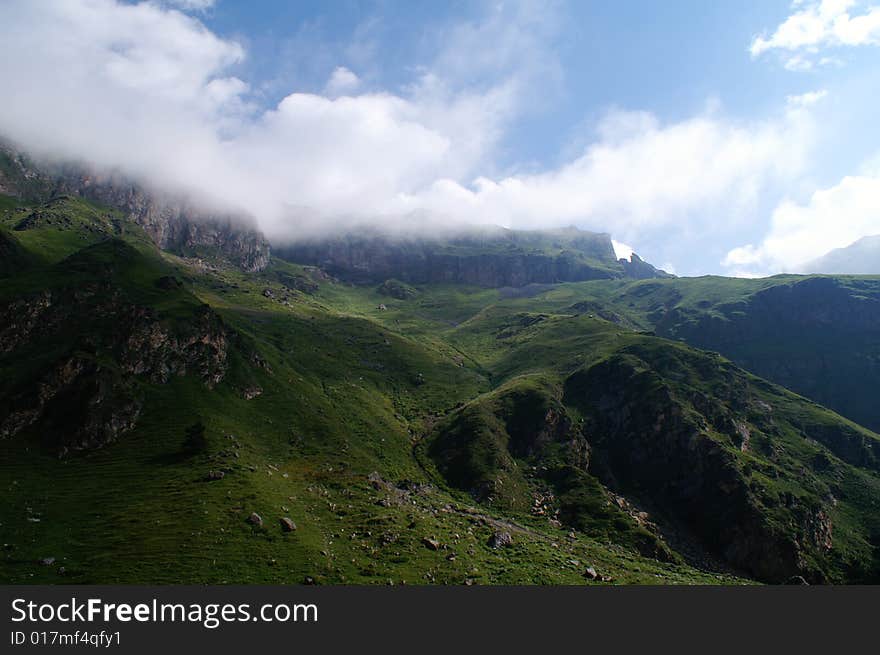 Beautiful green mountains near Elbrus (Northern Caucasia).