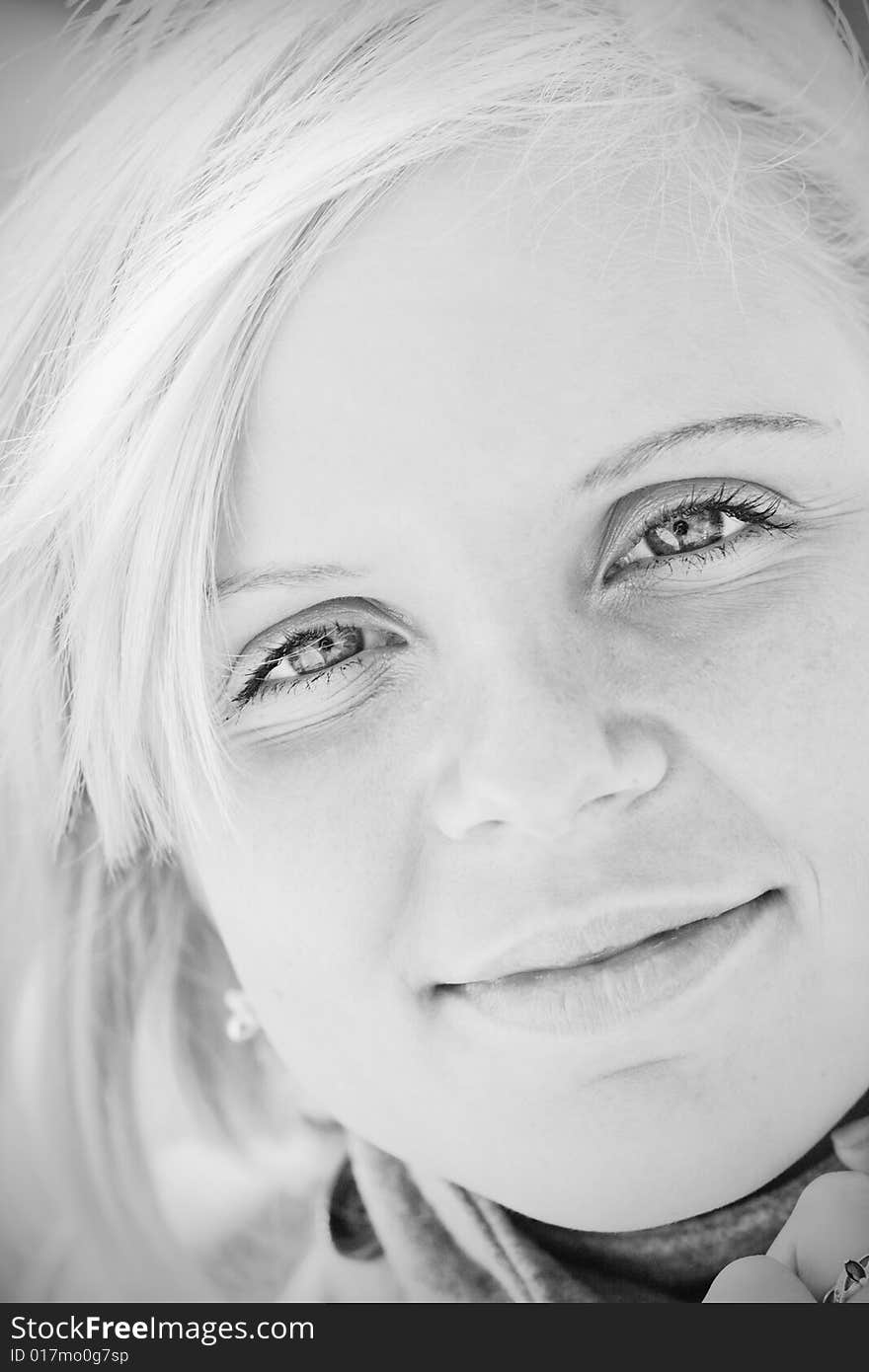 Pretty young smiling girl black and white portrait. Pretty young smiling girl black and white portrait